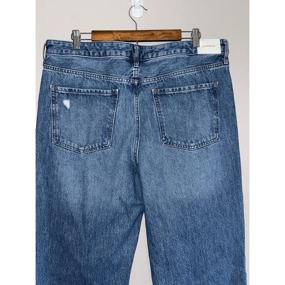 Express Jeans 90s Ankle Boot Mid Rise Rigid Blue Denim Raw Hem Fray Distress 14R - Picture 7 of 15